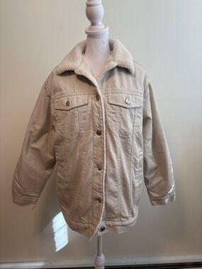 Divided Women's Beige Jean Jacket with Faux Shearling Collar